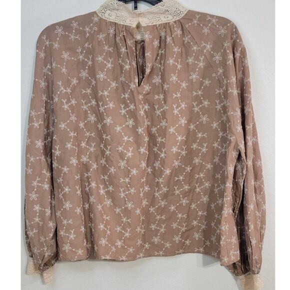 Zara Shirt Womens Medium Long Sleeve Lace Embroidered Flowers Cottagecore Boho - Picture 6 of 9